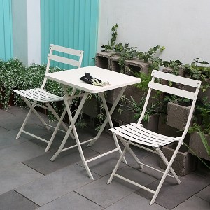 VYNXARIA 3 Piece Patio Bistro Set of Foldable Square Table and Chairs, White - 1 of 4