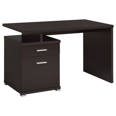 Gulches Contemporary Sleek Office Computer Desk ¨C 2-Drawer (Storage + File), Reversible Set-Up, Silver Metal Details for Home/Commercial Office