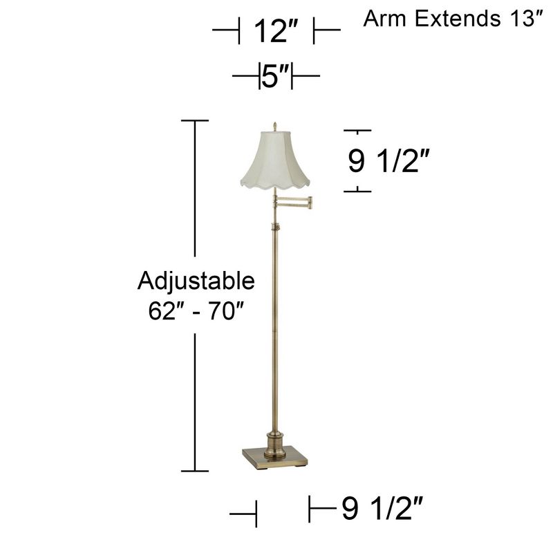 360 Lighting Traditional Swing Arm Floor Lamp 70" Tall Antique Brass Imperial Scalloped Creme Fabric Bell Shade for Living Room Reading, 3 of 4