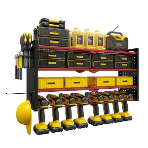 Modular Wall-Mounted Power Tool Organizer with Charging Station, Heavy-Duty Drill Rack with Hooks and 8-Outlet Holder - 1 of 4