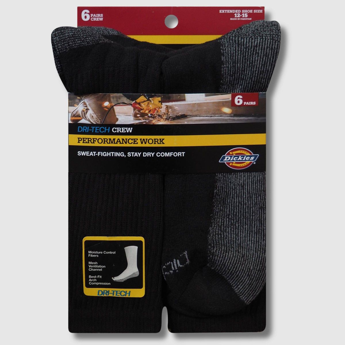 Dickies Men's Big & Tall Dri-Tech Crew Socks 6pk - 12-15 - thumbnail 8