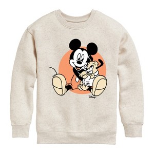 Boys' - Disney - Mickey Mouse Hugs His Puppy Graphic Long Sleeve Fleece Sweatshirt - 1 of 4