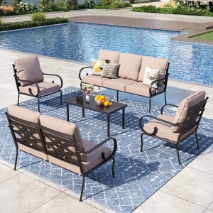 Captiva Designs 6pc Extra Large Metal Outdoor Patio Conversation Set with Pattern-back Chairs and Loveseat - 1 of 4