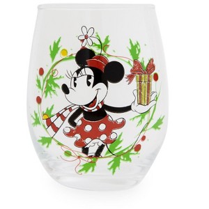 Silver Buffalo Disney Minnie Mouse Christmas Wreath Stemless Wine Glass | Holds 20 Ounces - 1 of 4
