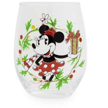 Silver Buffalo Disney Minnie Mouse Christmas Wreath Stemless Wine Glass | Holds 20 Ounces