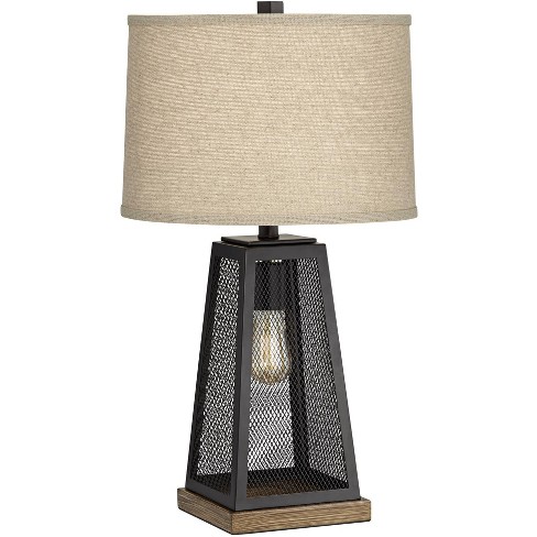 Franklin Iron Works Farmhouse Usb Table Lamp With Night Light Led Dimmer Bronze Metal Burlap Shade For Living Room Bedroom Bedside Target