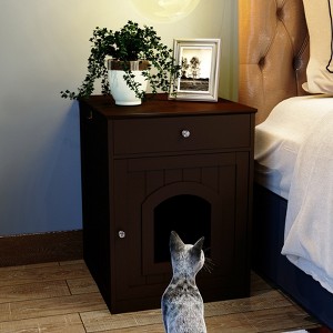 Akoasm Wooden House And Litter Box With Drawer & Side Table Indoor-Brown - 1 of 4