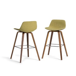 Cacey Bentwood Counter Height Stool Set of 2 Acid Green/Natural Linen Look Fabric - Wyndenhall