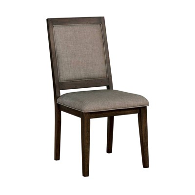 Set of 2 Transitional Solid Wood and Fabric Side Chairs with Padded Seats Brown/Gray - Benzara