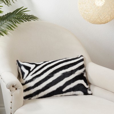 Black and White Zebra Goat Fur Throw Pillow