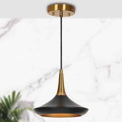 Matte Black and Brass Mini Pendant Light with Glass Shade