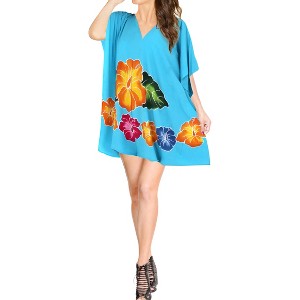 HAPPY BAY Women's Swim Holiday Beachwear Oversized Swim Suit Cover Up Bikini Vacation Dress 1X-2X Blue Floral - 1 of 3