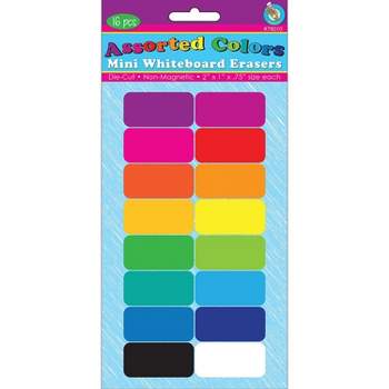 Ashley Productions Mini Whiteboard Erasers Assorted Colors 2" x 1" x 0.75" Pack of 16 (ASH78010)