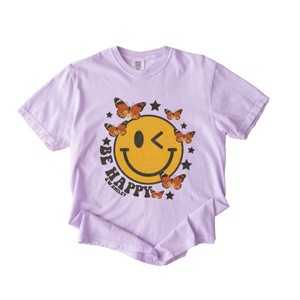 Simply Sage Market S.W.Smiley Be Happy Butterflies Garment Dyed Tee - 1 of 4