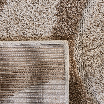Ivory and Beige Geometric Hand-Knotted Shag Rug