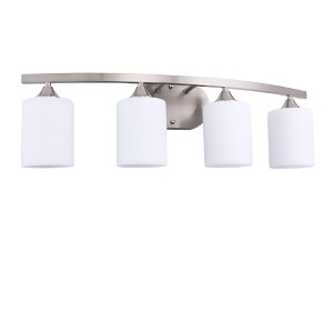 DORESshop 28 in. 4-Light Nickel Modern Cylinder Vanity Light for Bathroom, Bedroom with Curved Arms and Milk White Glass Shades - 1 of 4