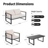 4 Piece Metal Patio Conversation Set, Thick Cushion Patio Seating Set with Coffee Table, Loveseat, and 2 Chairs for Backyard, Patio, Black and Beige - 2 of 4