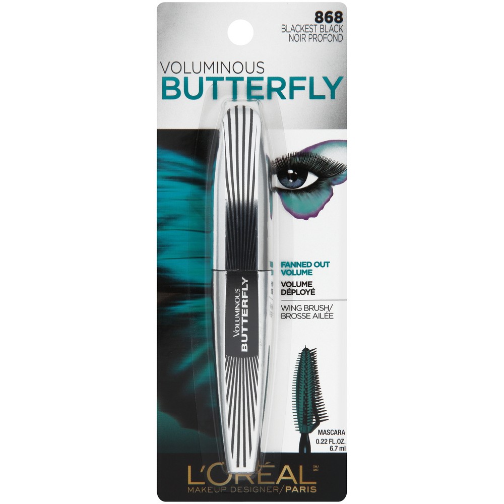 Photos - Mascara LOreal L'Oreal Paris Voluminous Butterfly Washable 868 Blackest Black .22 fl oz 