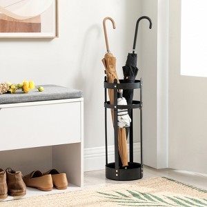 Steel Umbrella Stand with Drip Tray, 21.7 Inch Round Umbrella Holder with 4 Hooks, Freestanding Organizer for Entryway Office, Matte Black - 1 of 4