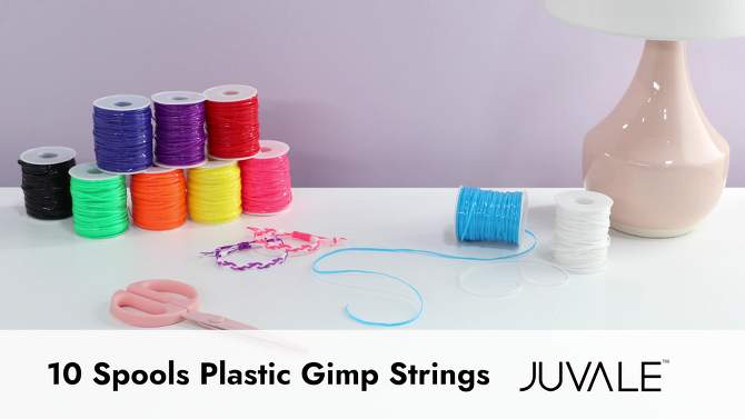 Juvale 10 Spools 50 Yards Each of Plastic Lanyard String, Gimp String in 10 Neon Colors for Bracelets, Necklaces, Boondoggle Keychains, Lanyard Cord, 2 of 10, play video