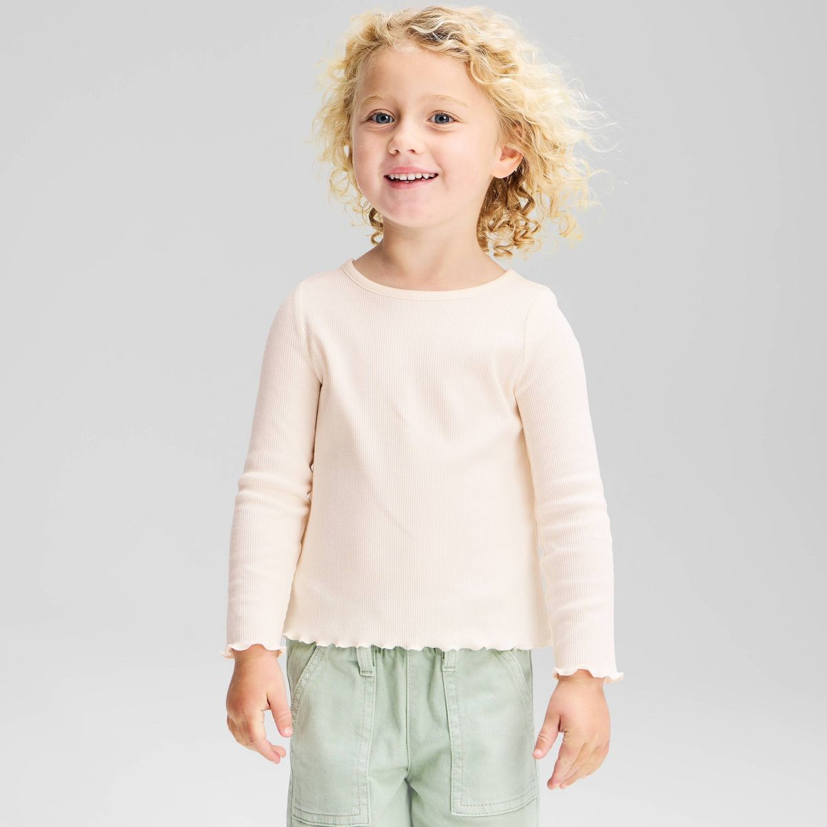Baby and Toddler Girls' Solid Ribbed Scallop Hem Long Sleeve T-Shirt - Cat & Jack™