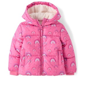 The Children's Place Baby Girls Long Sleeve Print Midweight Microfleece Lined Puffer Jacket - 1 of 4