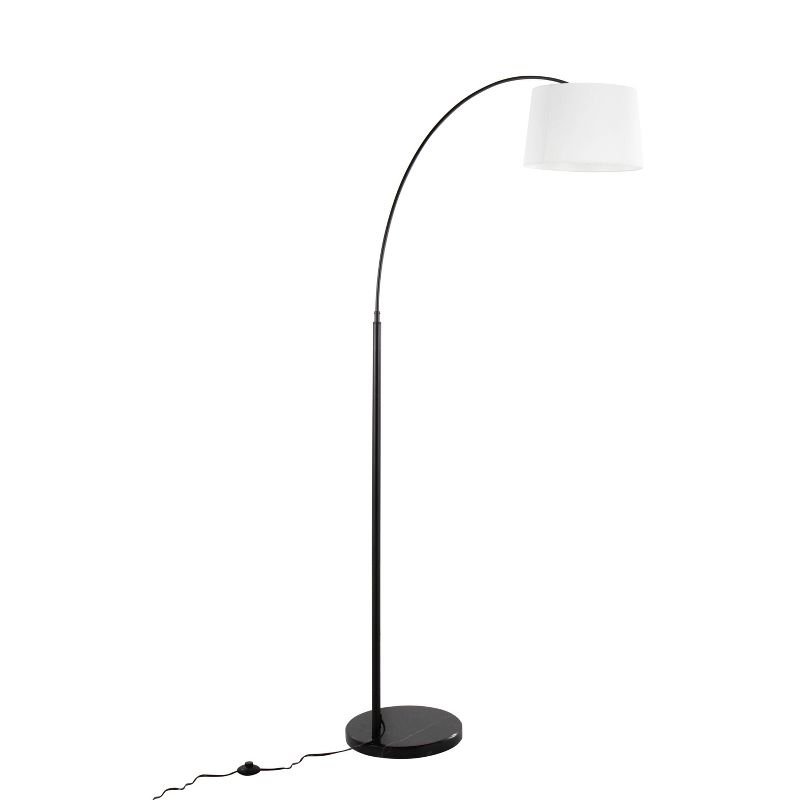 LumiSource March Contemporary Floor Lamp in Black Marble and Black Metal with White Linen Shade, 4 of 11