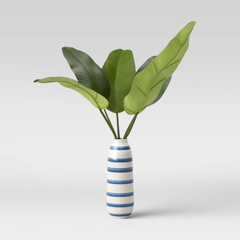 30.5" x 16" Artificial Traveler's Palm Tree in Striped Vase White/Blue - Threshold™ - image 1 of 1
