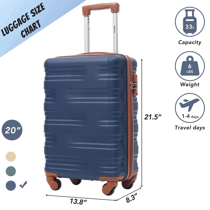 20"/24"/28" Luggage,  ABS Hardside Suitcase with Spinner Wheels and TSA Lock-ModernLuxe, 3 of 6