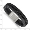 Black Bow Jewelry Men's 15mm Stainless Steel & Black Leather Woven Bracelet, 8.5 Inch - 3 of 4
