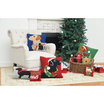 Festive Red and White Cotton Christmas Throw Pillow
