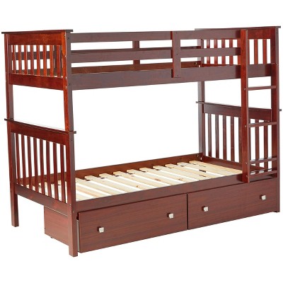 Donco Kids Savana Mission Twin Over Twin Cappuccino Bunkbed With Dual Underbed Drawers