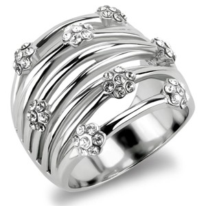 Slickblue Polished Stainless Steel Ring for Women, Clear Synthetic Crystal, No Plating, Flower Design, Size 5-10 - 1 of 4