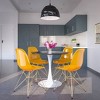 LeisureMod 5-Piece Dining Set with 35" Round Dining Table in White Iron Pedestal Base and 4 ABS Plastic Side Chair with Gold Base - 2 of 4