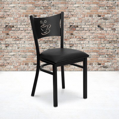 Chic Black Vinyl and Metal High Back Side Chair with Decorative Cutout