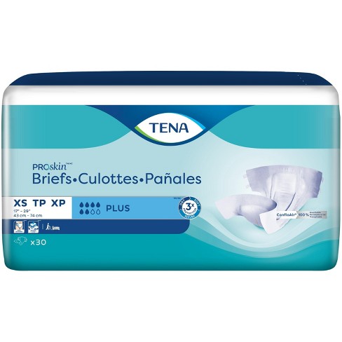 Tena Proskin Plus Extra Small Incontinence Briefs, Moderate Absorbency,  Unisex, X-small, 30 Count : Target