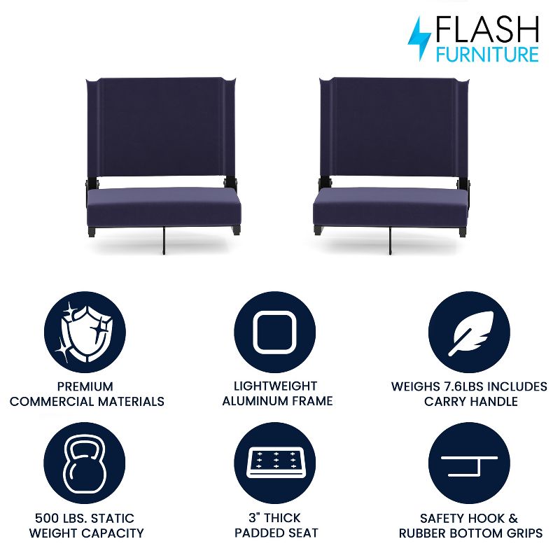 Flash Furniture Set of 2 Grandstand Comfort Seats by Flash - 500 lb. Rated Lightweight Stadium Chair with Handle & Ultra-Padded Seat, 3 of 17