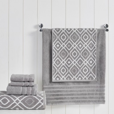 Ash Gray Egyptian Cotton 6-Piece Towel Set with Medallion Pattern