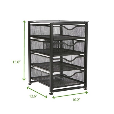 Compact Black Metal Mesh 4-Drawer Cabinet Organizer