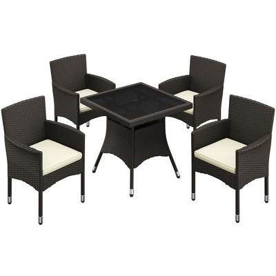 Yaheetech 5-Piece HDPE Rattan Dining Set for Outdoor Umbrella, Brown and Beige