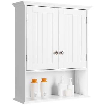 TANGKULA Wall Mount Bathroom Cabinet Wooden Medicine Cabinet Storage  Organizer with 2-Doors and 1- Shelf Cottage Collection Wall Cabinet White 