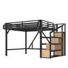 JANSNO Metal Loft Bed with Storage Stairs, Shelves & Built-in Wardrobe, USB Ports, Lights, Noise-Reduced Design - 2 of 4