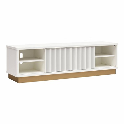 Glossy White and Golden Bronze Modern TV Stand with Cabinet