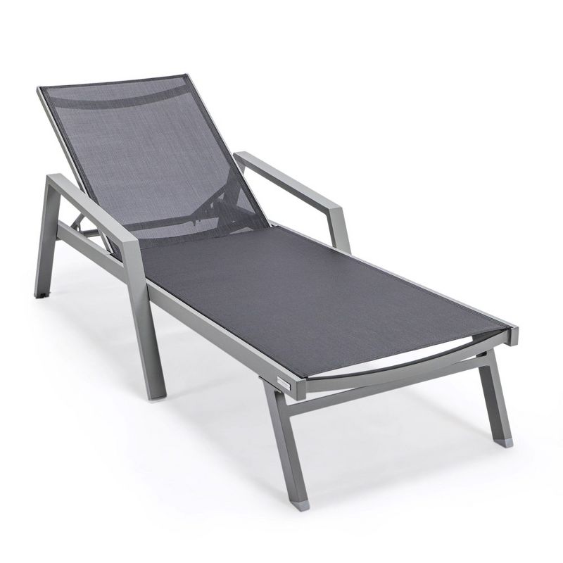LeisureMod Marlin Patio Sling Chaise Lounge Chair With Arms in Grey Aluminum, Black, 1 of 13
