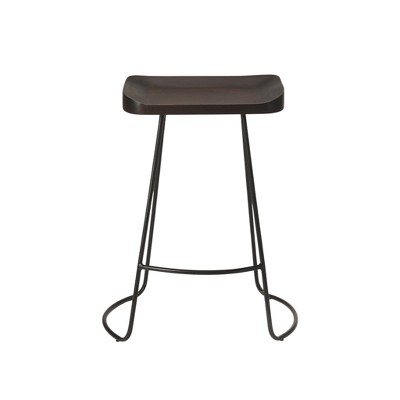 HomeRoots 26" Dark Brown And Black Iron Backless Counter Height Bar Chair