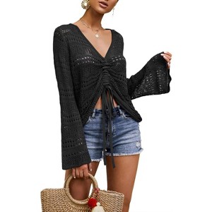 Imily Bela Womens Oversized Crochet Pullover Sweaters and Billowing Sleeves - 1 of 4
