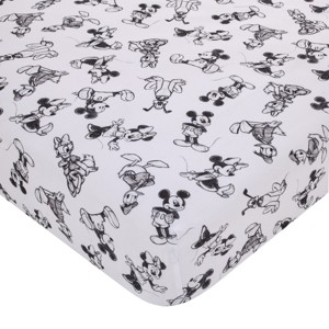 NoJo Disney Mickey Mouse - Charcoal, Black and White Mickey and Friends, Minnie Mouse, Donald Duck and Pluto Nursery Fitted Crib Sheet - 1 of 4