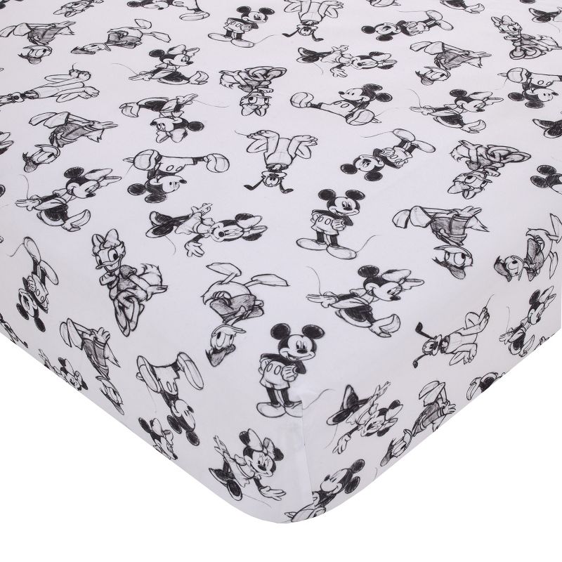 Disney Mickey Mouse - Charcoal, Black and White Mickey and Friends, Minnie Mouse, Donald Duck and Pluto Nursery Fitted Crib Sheet, 1 of 6