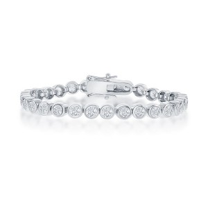 Bella Silver Sterling Silver 3mm Bezel-Set Round CZ Tennis Bracelet - Silver - 7 Inch - 1 of 2