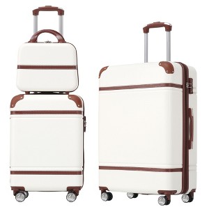 Hardshell Luggage Sets 3 Pieces 20"+24" Luggages and Cosmetic Case Spinner Suitcase with TSA Lock  Lightweight,White - 1 of 4